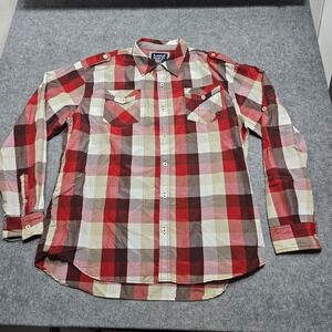 AKDMKS Akademiks Men's Red Plaid Long Sleeve‎ Button Up Shirt Size 4XL
